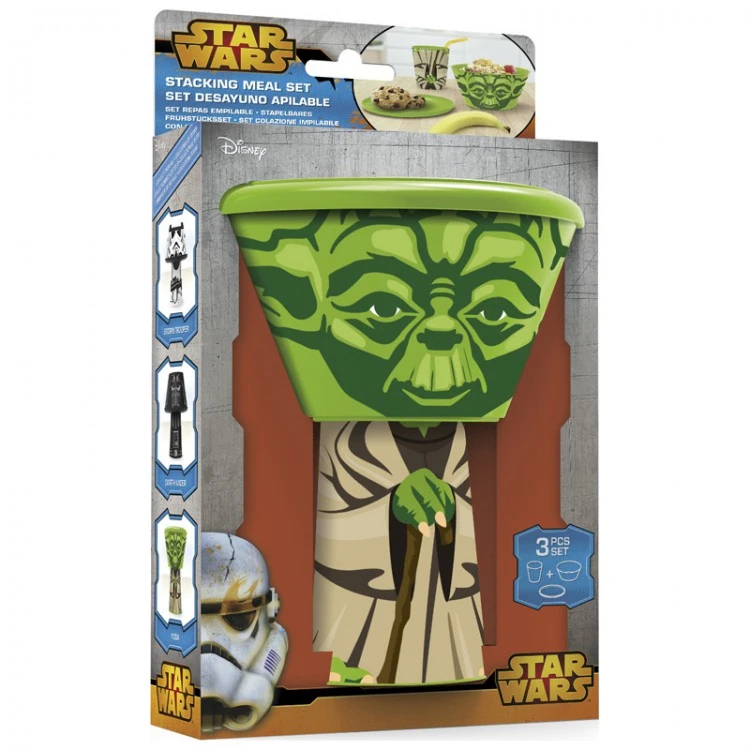 Набор пластиковой посуды из 3-х предметов (в виде героя). Йода Набор пластиковой посуды из 3-х предметов (в виде героя). Йода