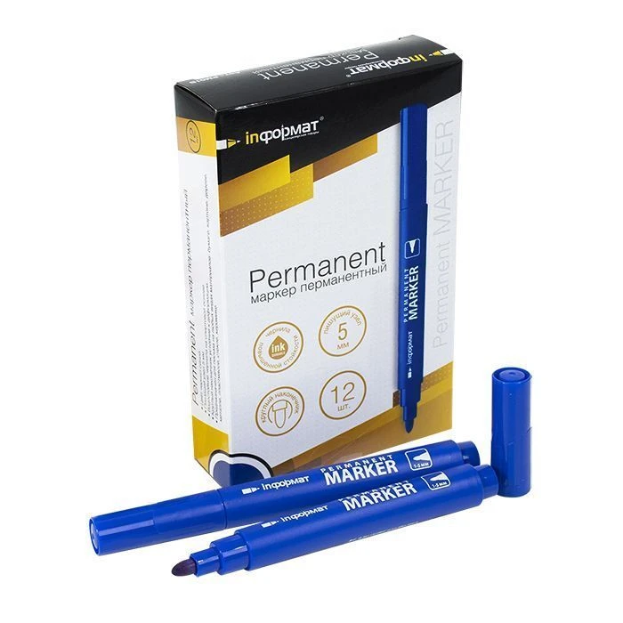 Маркер перманент. inФОРМАТ PERMANENT 2 мм синий круглый: PM01B штр.: Маркер перманент. inФОРМАТ PERMANENT 2 мм синий круглый: PM01B штр.: