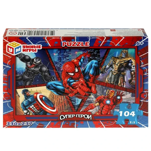 Супергерои. Пазл. 104 детали. 190х141х35 мм. Умные игры Супергерои. Пазл. 104 детали. 190х141х35 мм. Умные игры