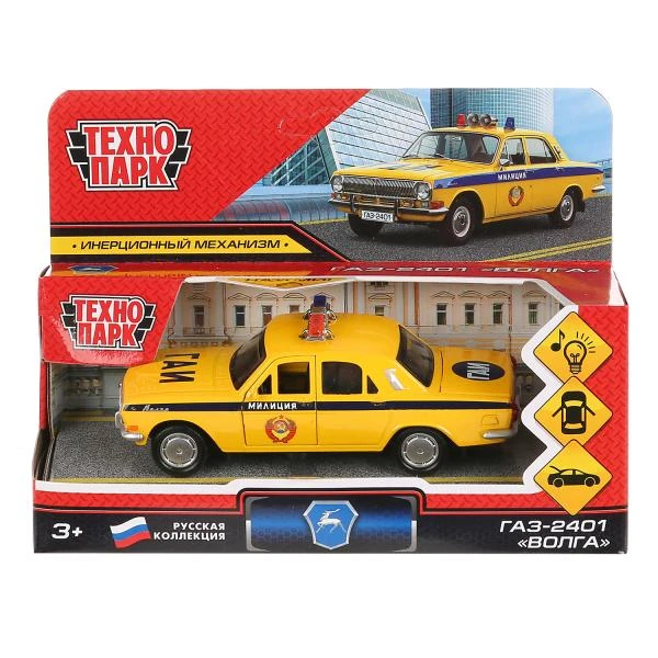 Машина металл свет-звук ГАЗ-2401 ВОЛГА ПОЛИЦИЯ 12 см, двери, багажник, коробка.
