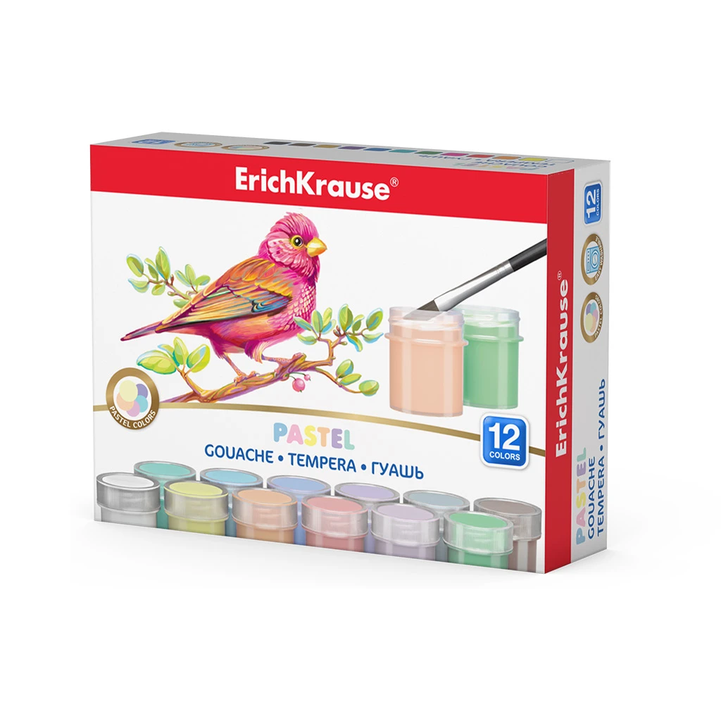 Гуашь Erich Krause® Pastel 12 цветов по 20мл.