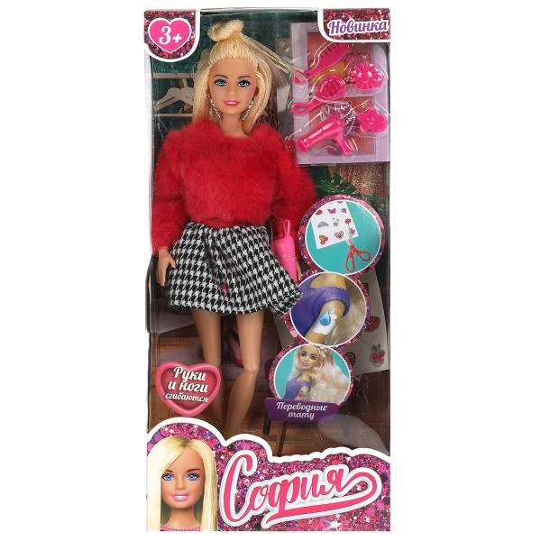 Кукла 29см софия-модница, набор тату, руки и ноги сгибаются, с акс в кор КАРАПУЗ