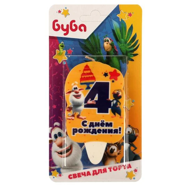 Свеча для торта Со стикером "4" БУБА блистер, буба ЧУДО ПРАЗДНИК