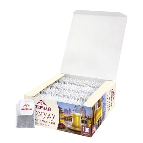 Чай АЗЕРЧАЙ "Армуду" зеленый, 100 пакетиков с ярлычками по 1,6 г, Чай АЗЕРЧАЙ "Армуду" зеленый, 100 пакетиков с ярлычками по 1,6 г,