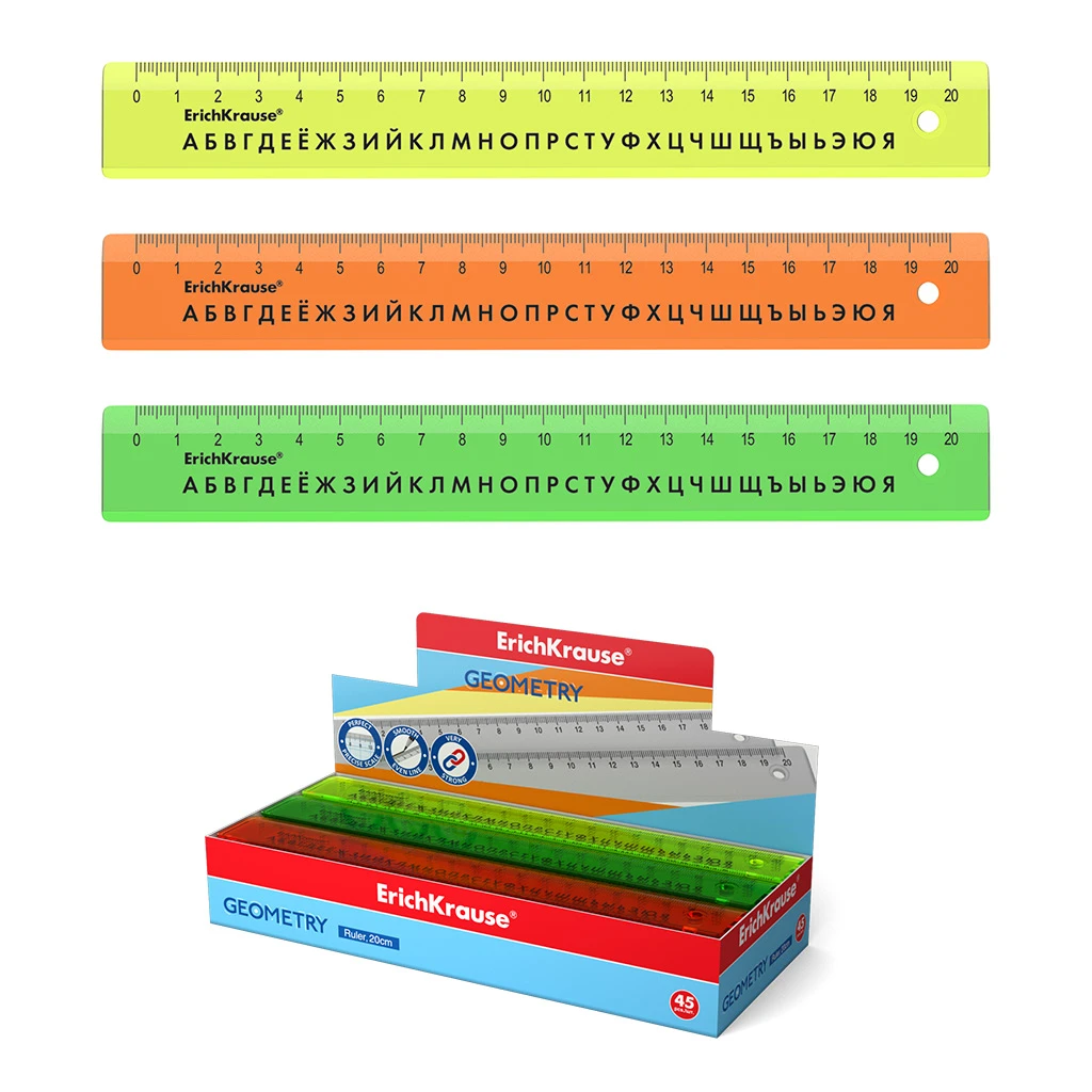 Линейка с русским алфавитом пластиковая ErichKrause® Neon, 20см, ассорти из 3 Линейка с русским алфавитом пластиковая ErichKrause® Neon, 20см, ассорти из 3