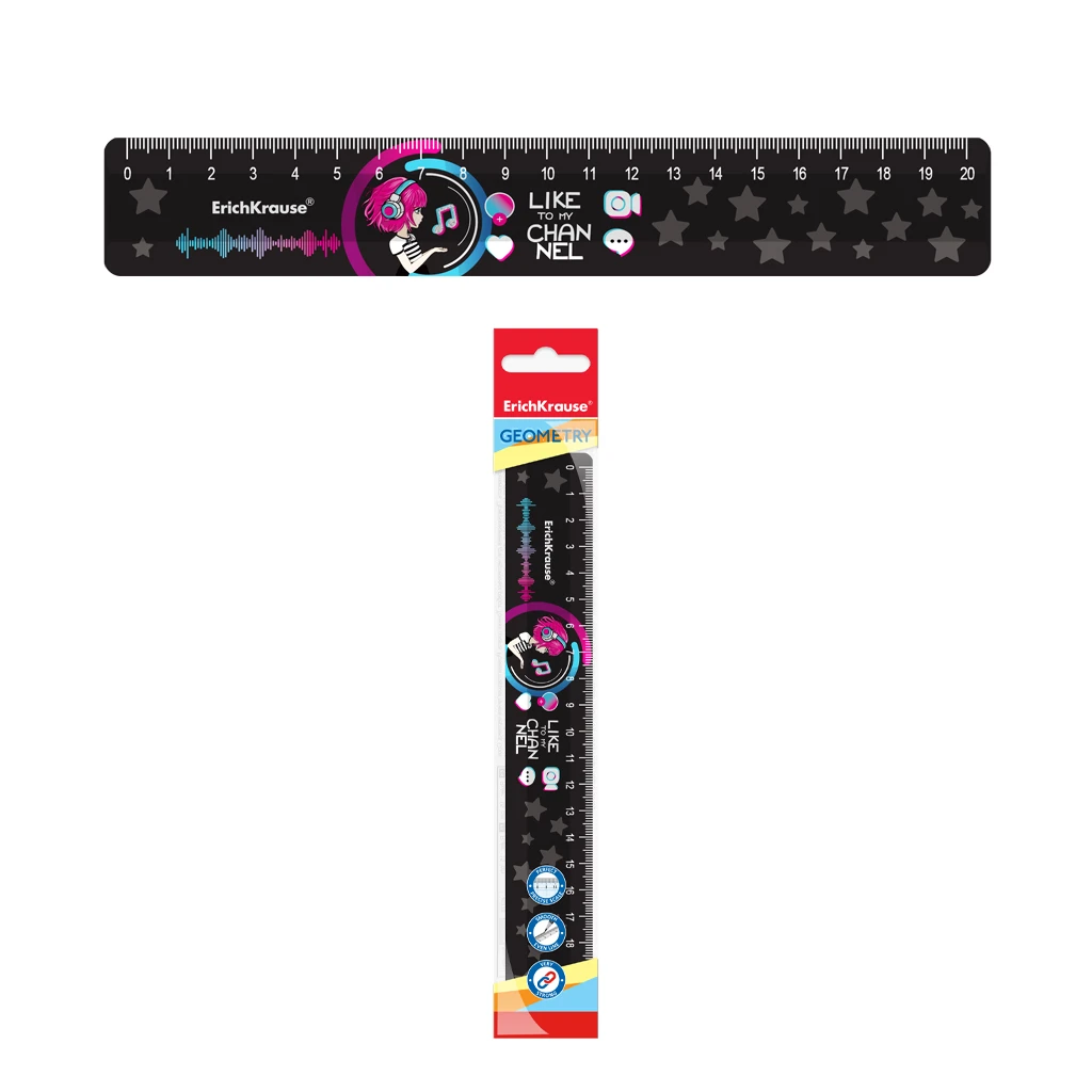 Линейка пластиковая ErichKrause® Top Blogger, 20см, во флоупаке Линейка пластиковая ErichKrause® Top Blogger, 20см, во флоупаке