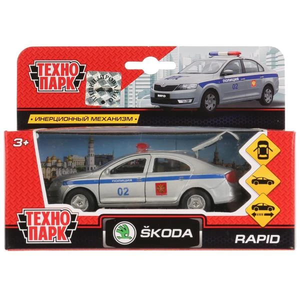 Машина металл SKODA rapid ПОЛИЦИЯ, 12 cm, дв., багаж., инерция, Технопарк