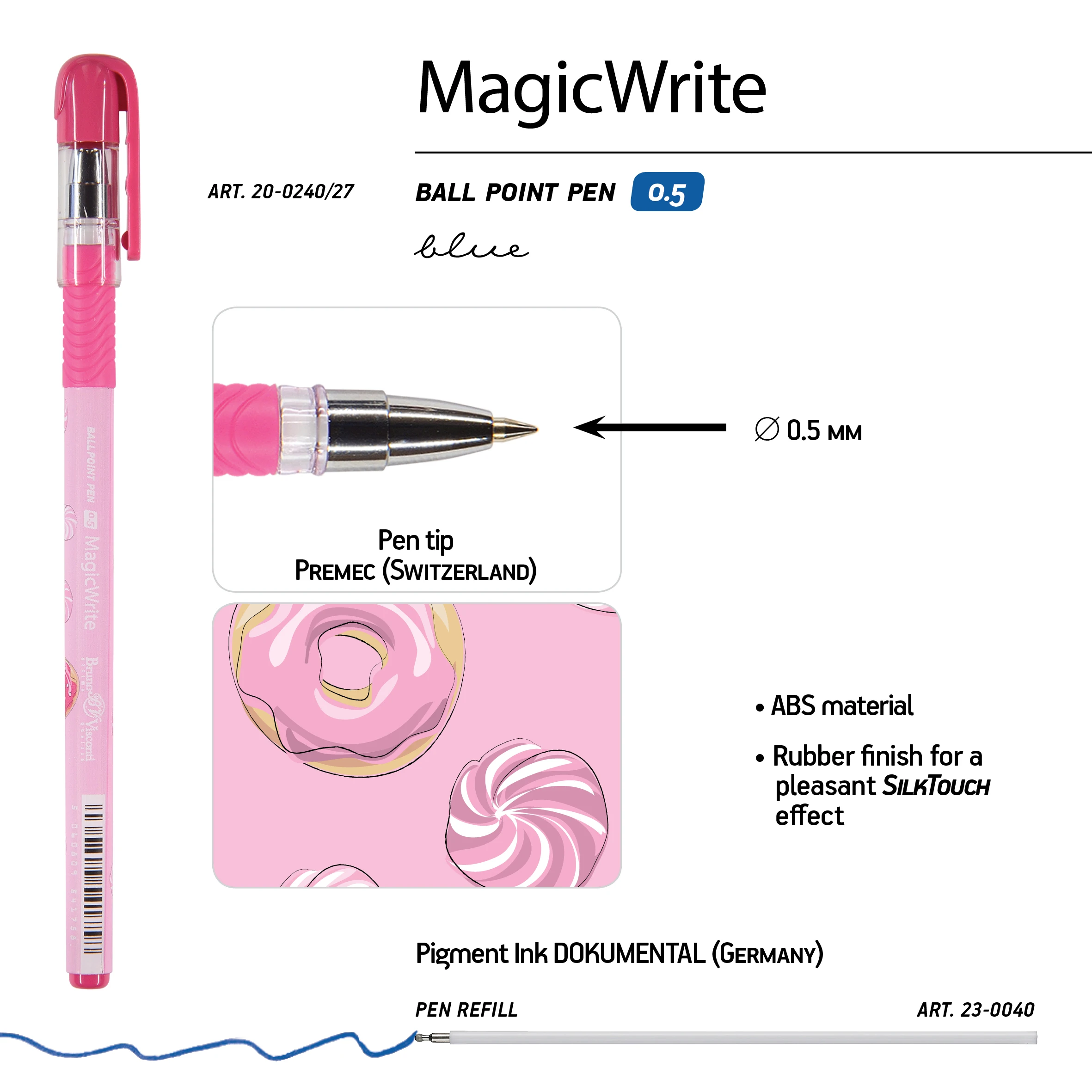 РУЧКА "MagicWrite. Сладкое настроение. Пончики" ШАРИКОВАЯ, 0.5 ММ, РУЧКА "MagicWrite. Сладкое настроение. Пончики" ШАРИКОВАЯ, 0.5 ММ,