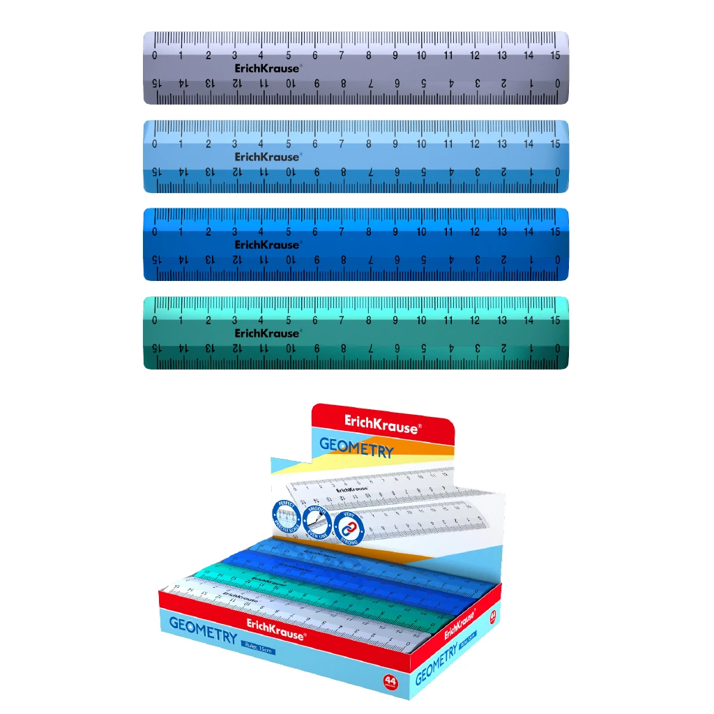 Линейка пластиковая ErichKrause® Ice Metallic, 15см, ассорти из 4 цветов, в