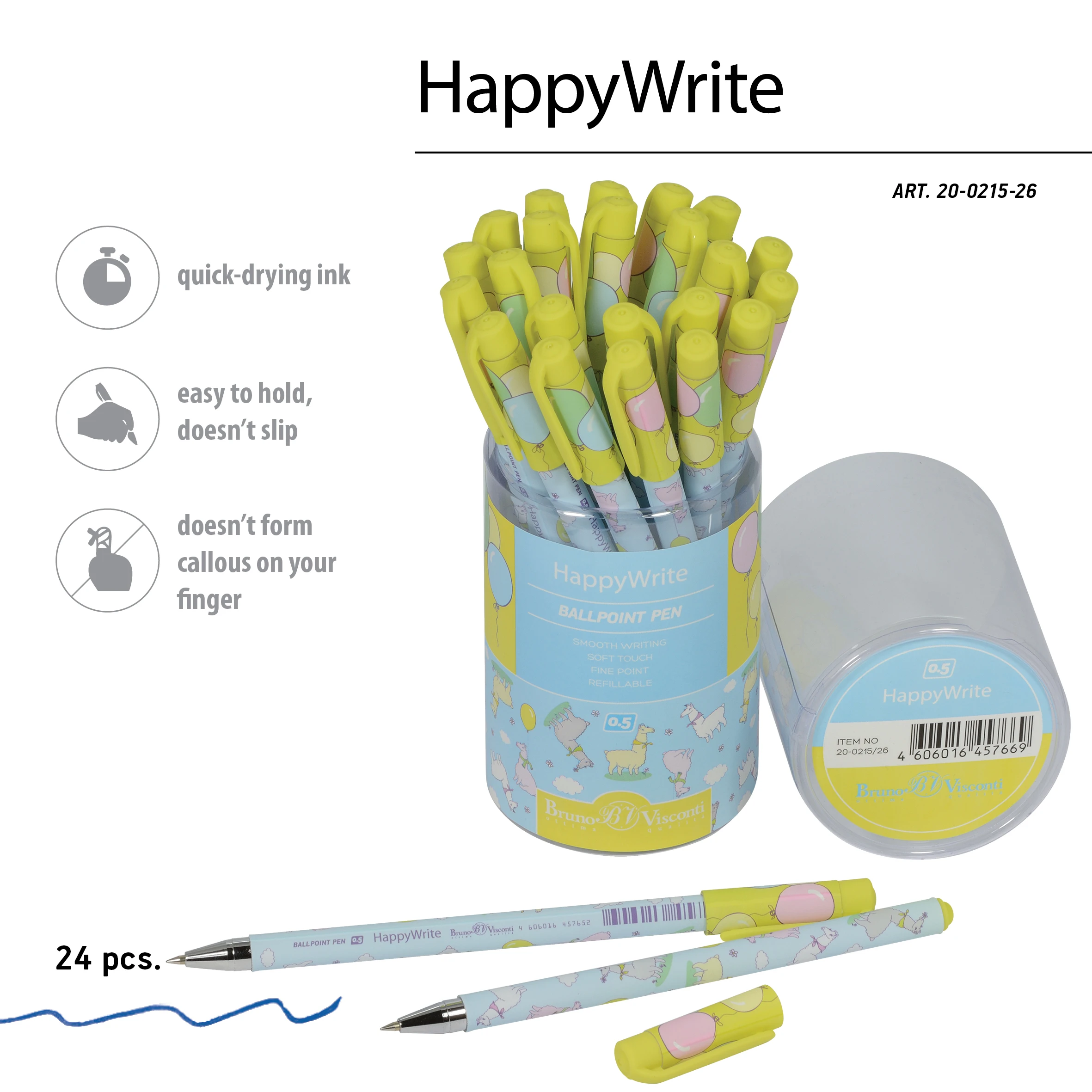 РУЧКА "HappyWrite. Sweet Animals. Лама с шарами" ШАРИКОВАЯ 0.5 ММ, РУЧКА "HappyWrite. Sweet Animals. Лама с шарами" ШАРИКОВАЯ 0.5 ММ,