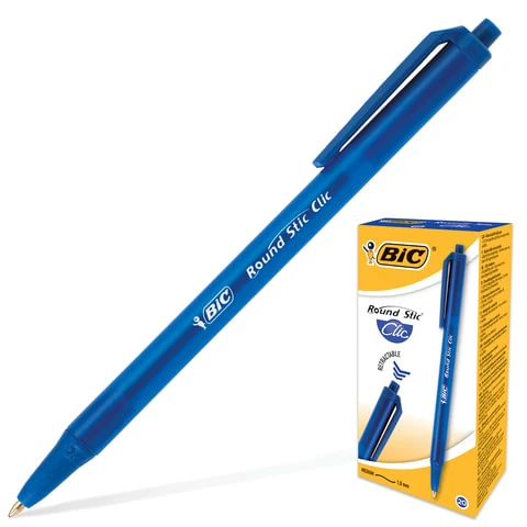 Ручка шариковая автоматическая BIC "Round Stic Clic", СИНЯЯ, корпус Ручка шариковая автоматическая BIC "Round Stic Clic", СИНЯЯ, корпус