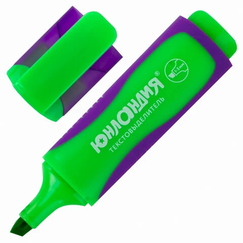 Текстовыделитель ЮНЛАНДИЯ "ELASTIC", ЗЕЛЕНЫЙ, прорезиненный корпус,
