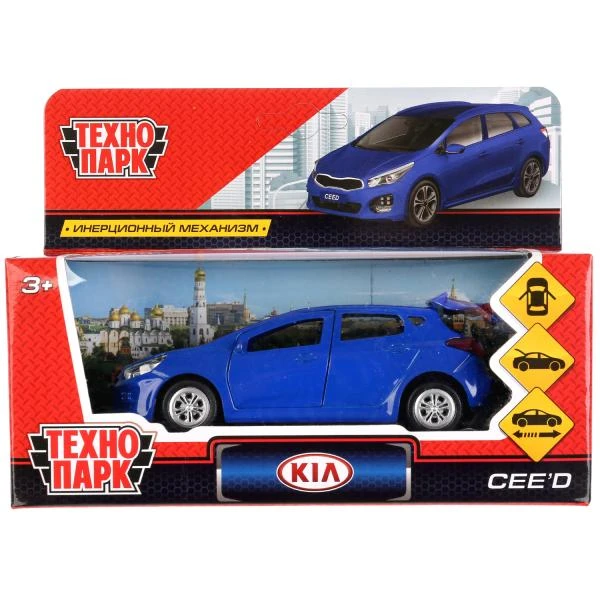 Машина металл KIA CEED длина 12 см, двери, багаж, инерц, синий, Технопарк