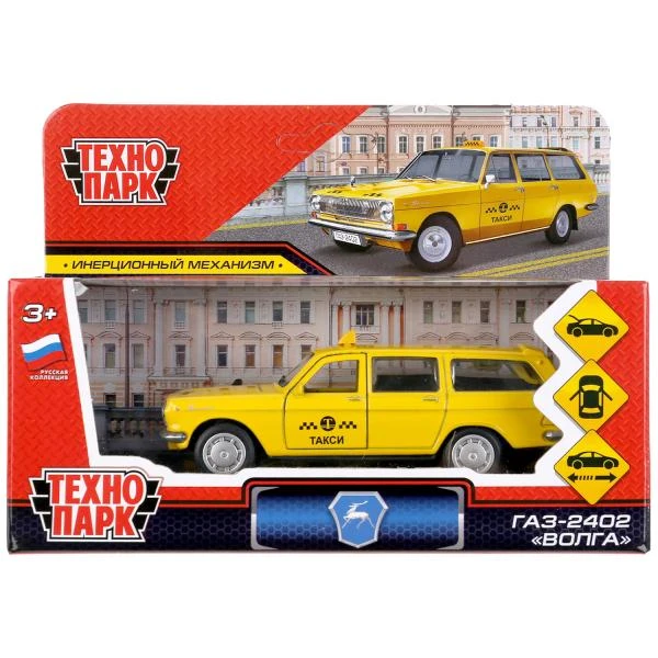 Машина металл ГАЗ-2402 "ВОЛГА" ТАКСИ 12 см, двери, багаж, желтая, в