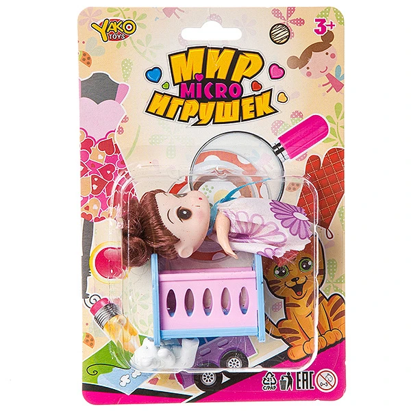 Набор мебели (кроватка) с куколкой и медвежонком, серия  Мир micro Игрушек, CRD