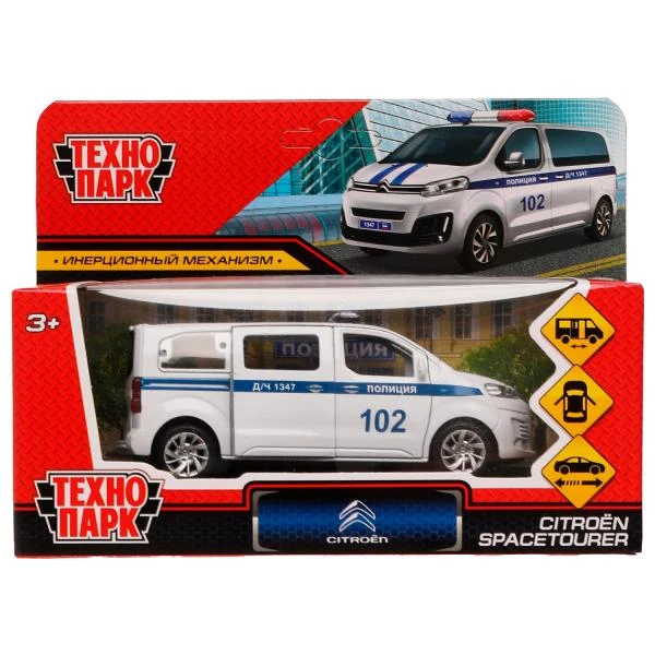 Машина металл CITROEN SPACE TOURER ПОЛИЦИЯ 12 см, двер, инер, бел, Технопарк