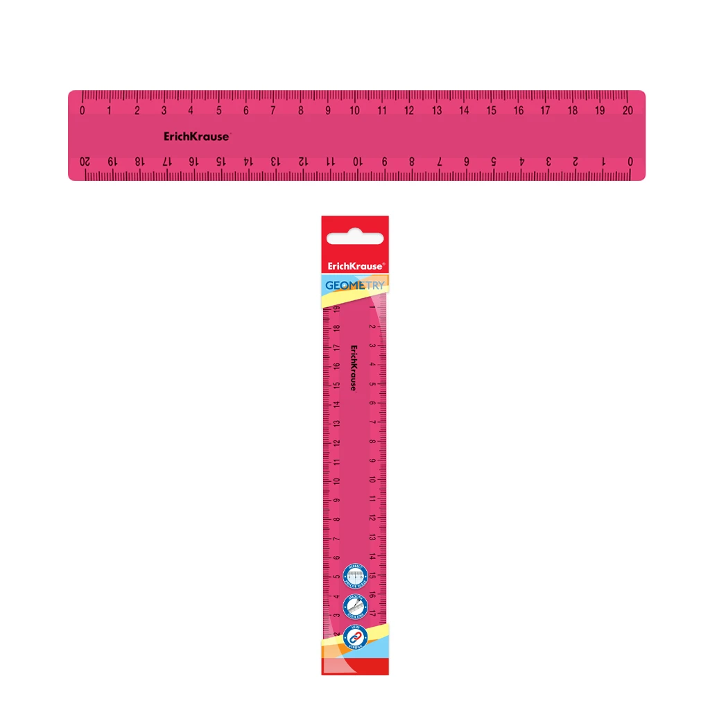 Линейка пластиковая Erich Krause® Bubble Gum, 20см, розовая, во флоупаке Линейка пластиковая Erich Krause® Bubble Gum, 20см, розовая, во флоупаке