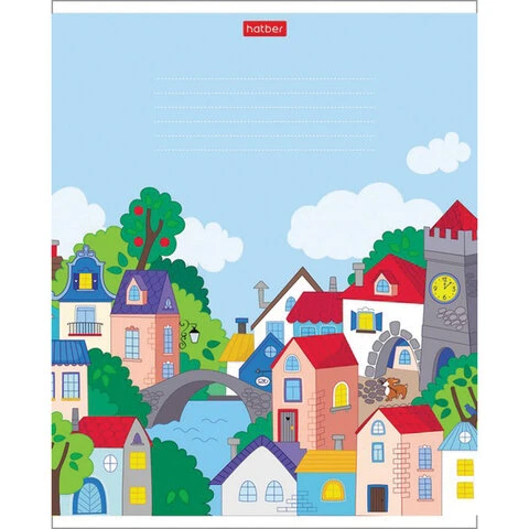 Тетрадь 12 л. HATBER клетка, обложка картон, "Городок" (5 видов в Тетрадь 12 л. HATBER клетка, обложка картон, "Городок" (5 видов в