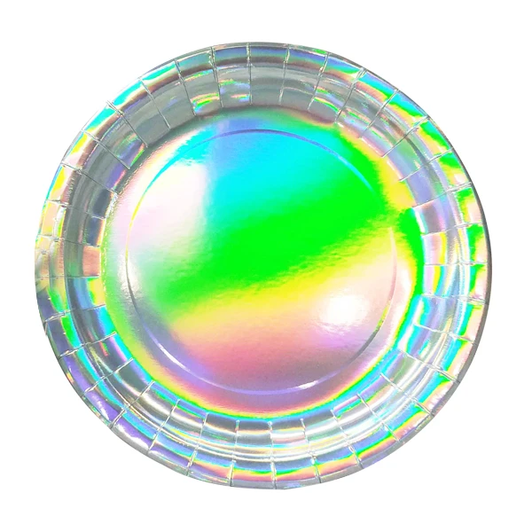 Тарелки Радужные фольгированные 23 см 6 шт бумажные ламинированные