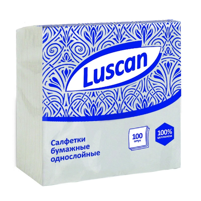 Салфетки бумажные Luscan 1-слойные (24x24&nbsp-см, белые, 100 штук