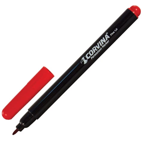 Маркер перманентный (нестираемый) CORVINA, тонкий наконечник 1 мм, КРАСНЫЙ, Маркер перманентный (нестираемый) CORVINA, тонкий наконечник 1 мм, КРАСНЫЙ,
