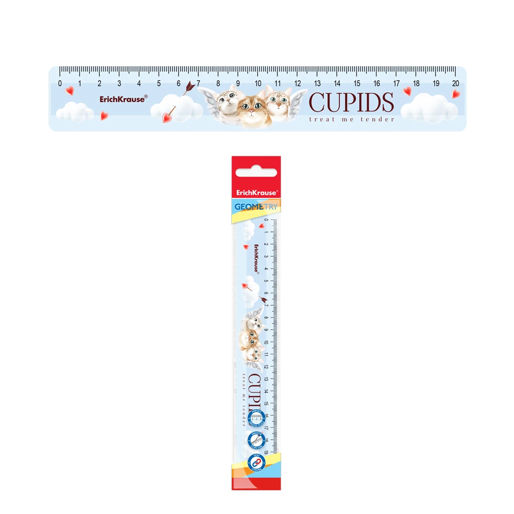 Линейка пластиковая ErichKrause® Cupids, 20см, во флоупаке Линейка пластиковая ErichKrause® Cupids, 20см, во флоупаке