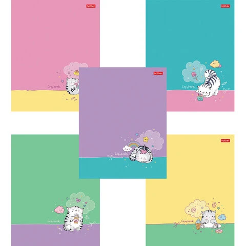 Тетрадь А5 48 л. HATBER скоба, клетка, фактурное тиснение, "Кот Тетрадь А5 48 л. HATBER скоба, клетка, фактурное тиснение, "Кот