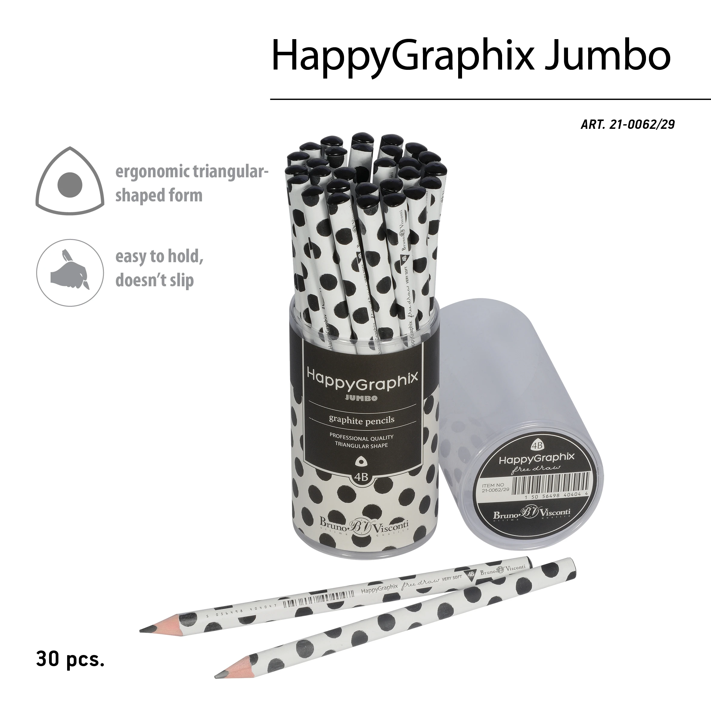 КАРАНДАШ ЧЕРНОГРАФИТОВЫЙ "HappyGraphix Jumbo. Black polka dots" 4В, КАРАНДАШ ЧЕРНОГРАФИТОВЫЙ "HappyGraphix Jumbo. Black polka dots" 4В,