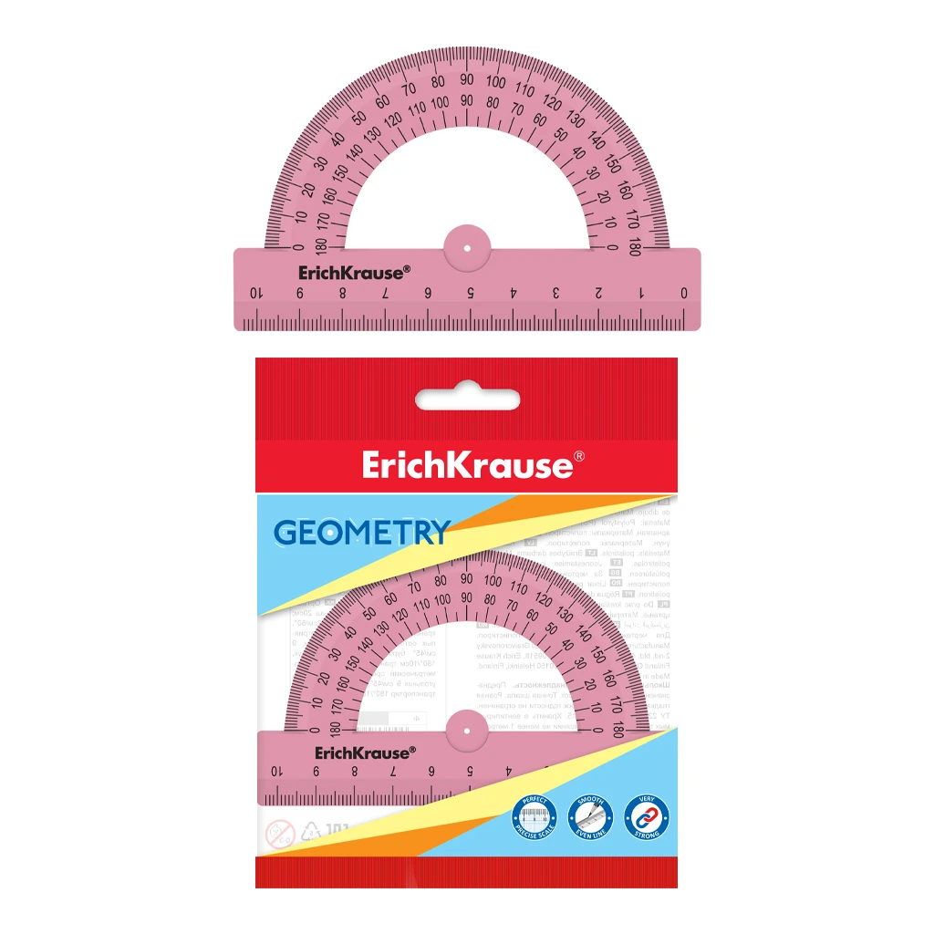 Транспортир пластиковый ErichKrause® Candy, 180°/10см, розовый, во флоупаке Транспортир пластиковый ErichKrause® Candy, 180°/10см, розовый, во флоупаке