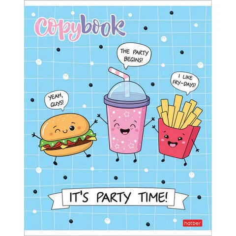 Тетрадь А5, 48 л., HATBER, скоба, клетка, обложка картон, "ПРИШЛА ЕДА"