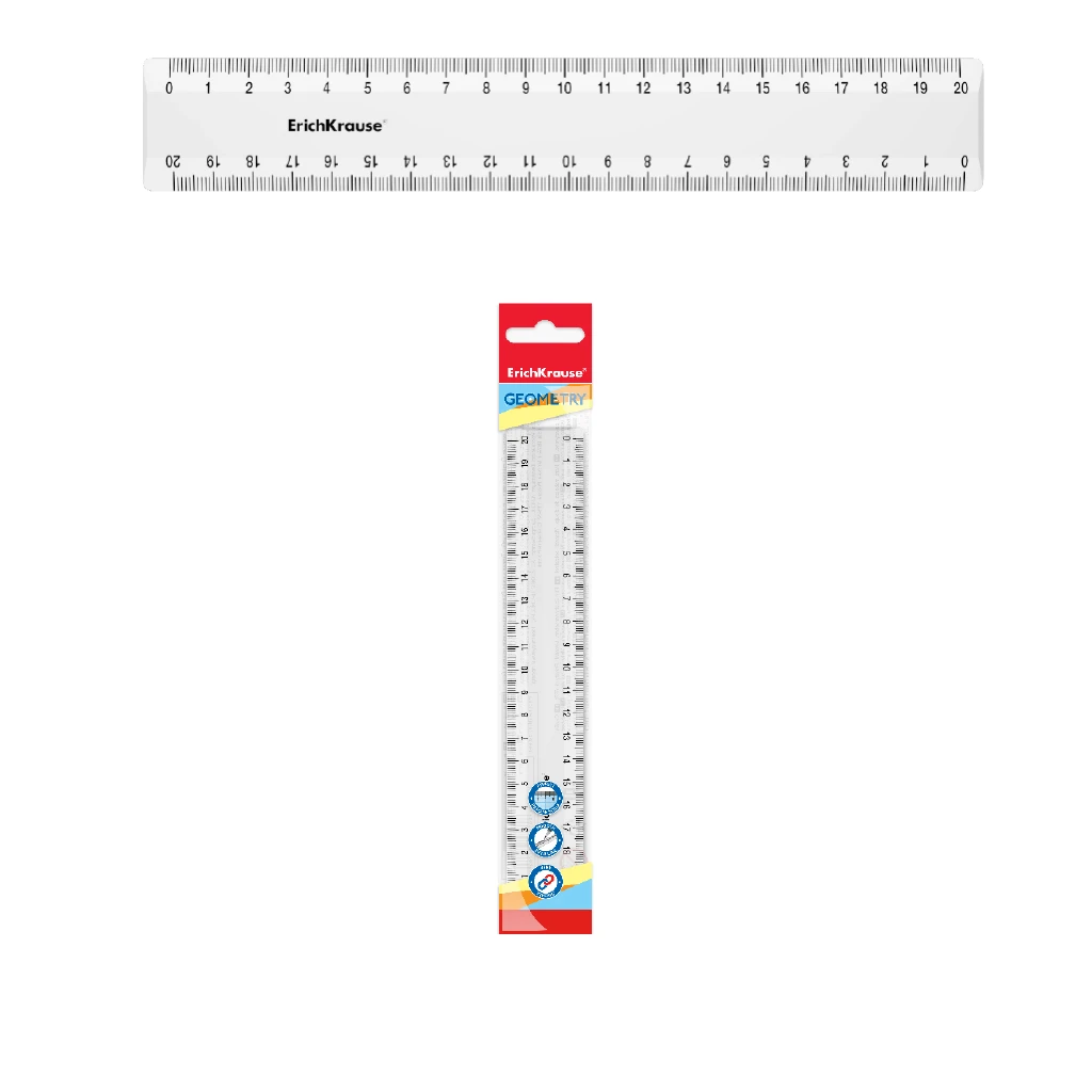 Линейка пластиковая ErichKrause® Classic, 20см, белый, во флоупаке