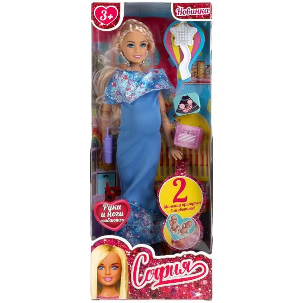 Кукла 29 см София беременная 2-мя малышами, в вечернем платье с акс КАРАПУЗ