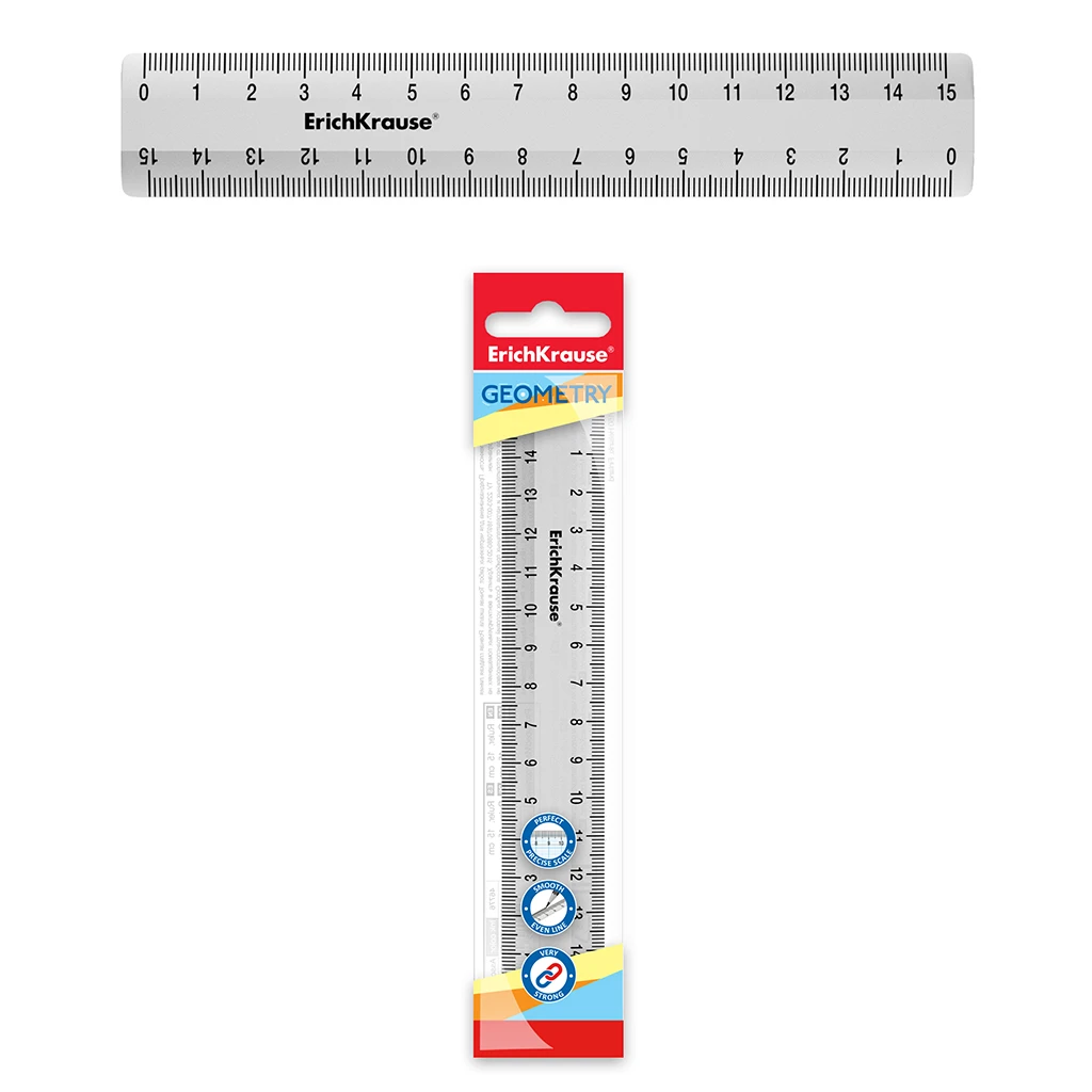 Линейка пластиковая Erich Krause Clear, 15см, прозрачный, в флоупаке