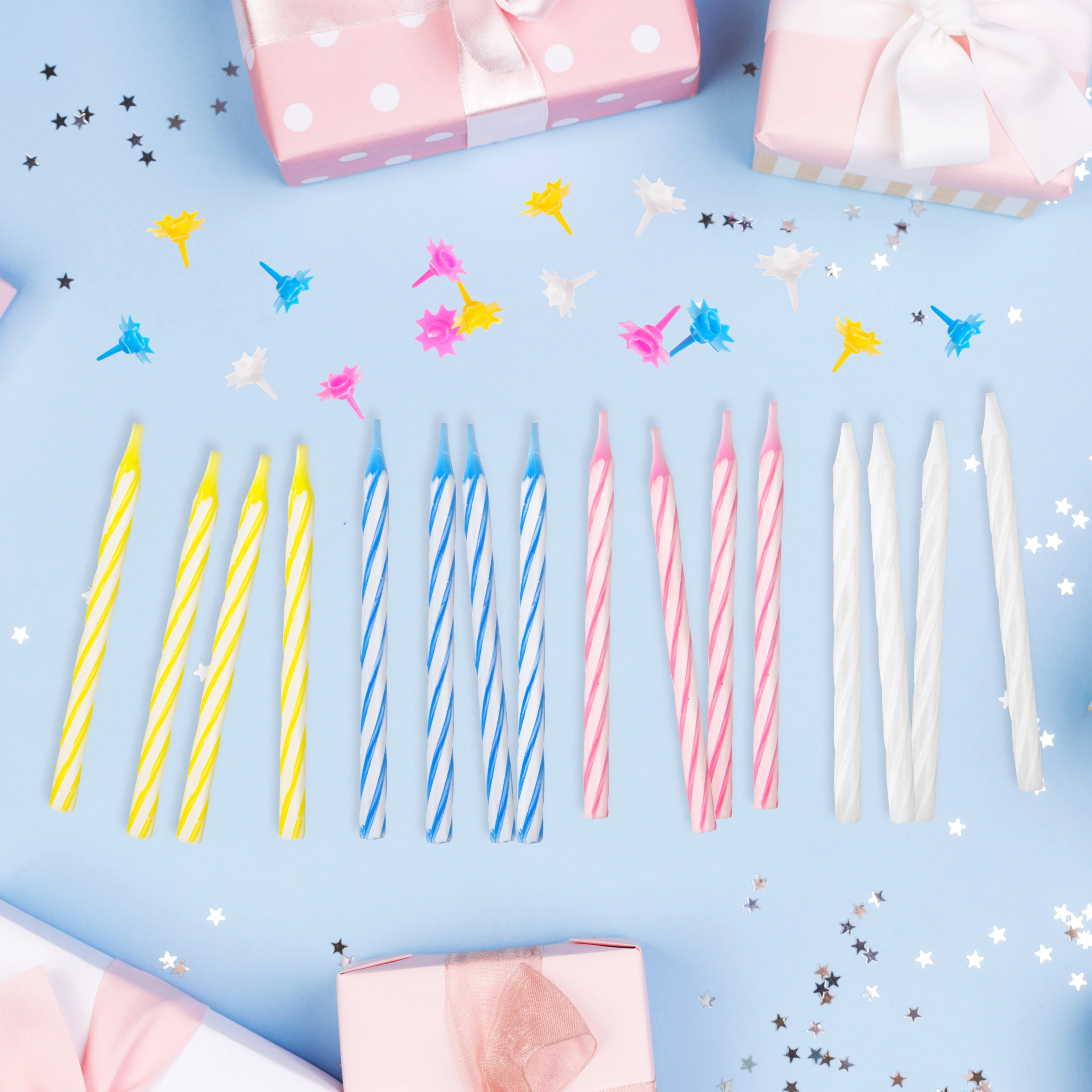 Свечи для торта с держателями MESHU "Мини", 2-х цветные, 5,5см, 24шт.,