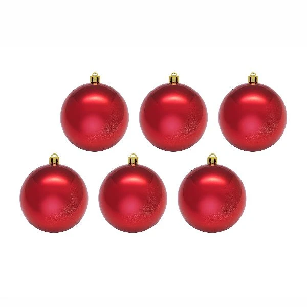 Новогодний шар пластик блест.d=8см  6шт в пакете красный