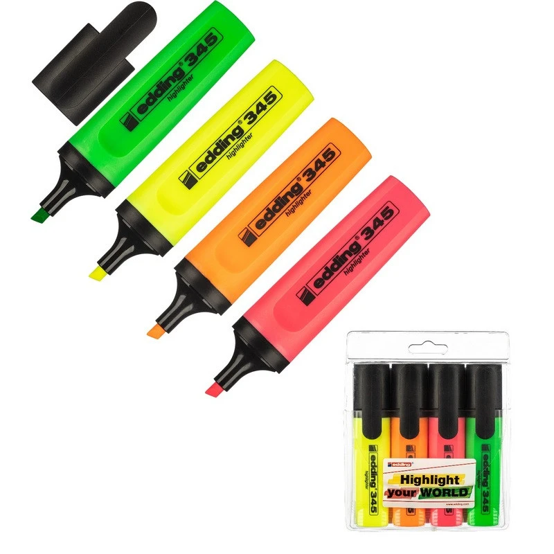 Маркер выделитель текста EDDING E-345/4S набор 4цв.1-5мм NEW штр.  4004764971817