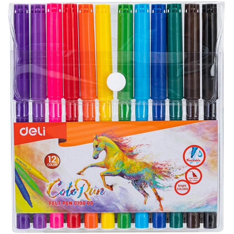 Фломастеры набор Deli ColoRun вентилируемые 12 цветов, пакет с европодвесом,