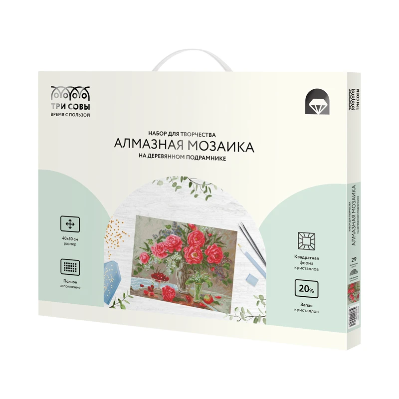 Алмазная мозаика ТРИ СОВЫ "Натюрморт с пионами", 40*50см, холст на Алмазная мозаика ТРИ СОВЫ "Натюрморт с пионами", 40*50см, холст на