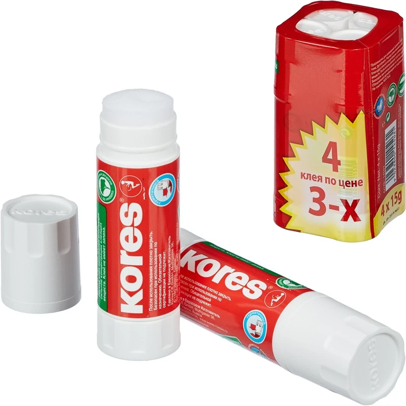Клей-карандаш 15г KORES (4 по цене 3) '14503 штр. 9023800145031 Клей-карандаш 15г KORES (4 по цене 3) '14503 штр. 9023800145031