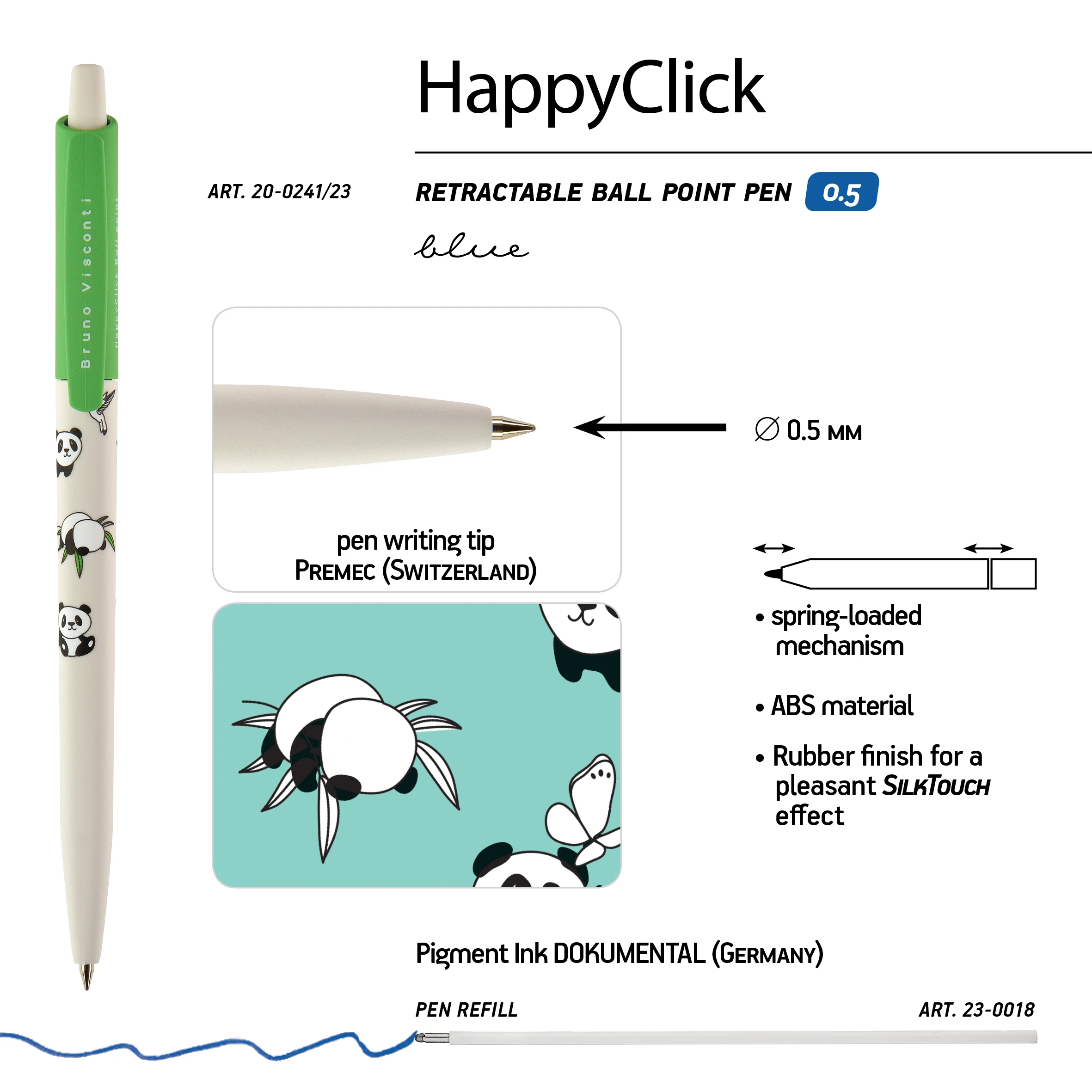 РУЧКА "HappyClick. Sweet Animals.Панды" ШАРИКОВАЯ, 0.5 ММ, СИНЯЯ РУЧКА "HappyClick. Sweet Animals.Панды" ШАРИКОВАЯ, 0.5 ММ, СИНЯЯ
