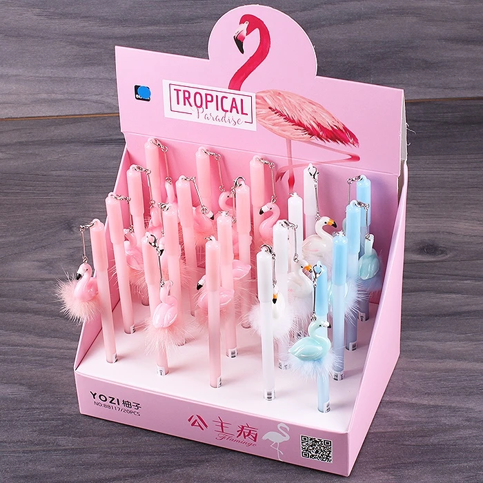 Ручка гелевая синяя "Darvish" с брелоком Фламинго с мехом