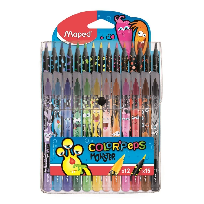 Набор Maped:12 фломастеров,15 пластик. цв.карандашей серии MONSTER,984718