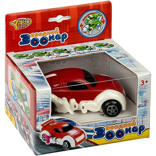 Трансформер пласт.заводной, машина - собака, цвет красный, белый ключ,