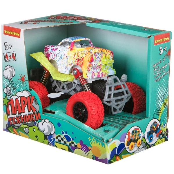Инерц. метал. джип 4WD на пружинной подвеске, со светом и звуком, Bondibon