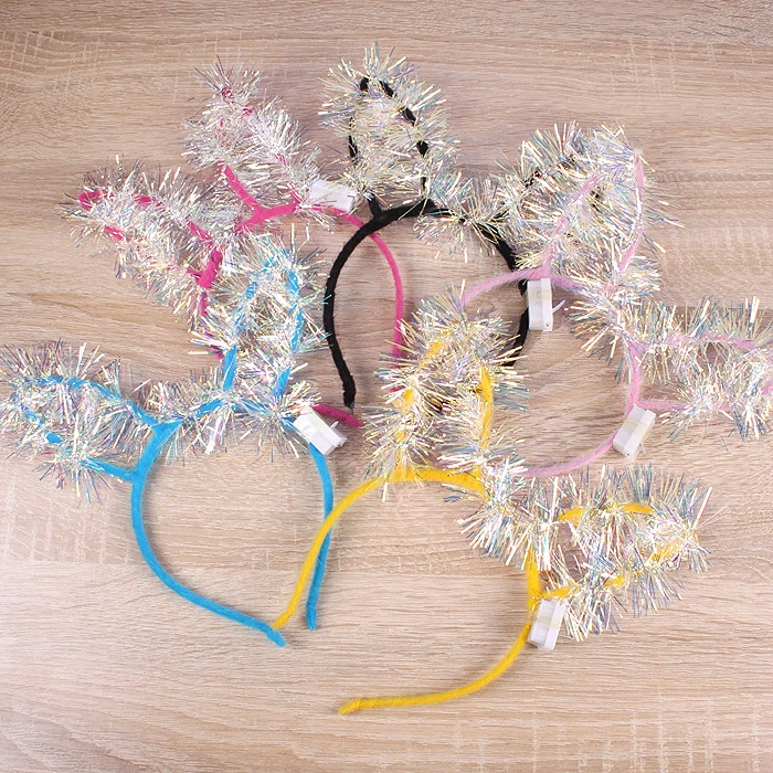 Праздничное украшение ободок "Ушки дождик" с подсветкой