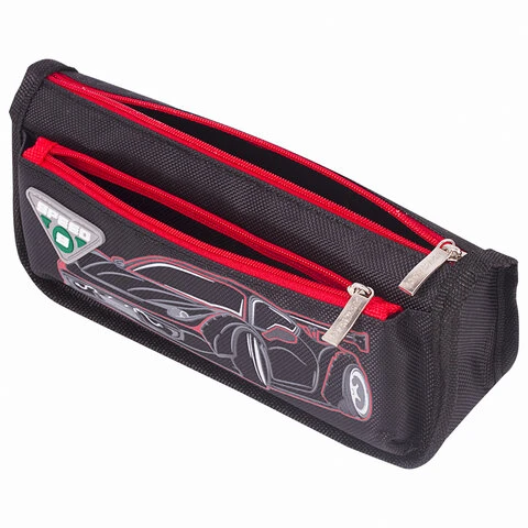 Пенал ЮНЛАНДИЯ, 2 отделения, полиэстер, "Car", черный, 21х6х9 см, Пенал ЮНЛАНДИЯ, 2 отделения, полиэстер, "Car", черный, 21х6х9 см,