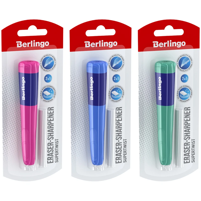 Точилка пластиковая с ластиком Berlingo "Supertwist", 1 отверстие,