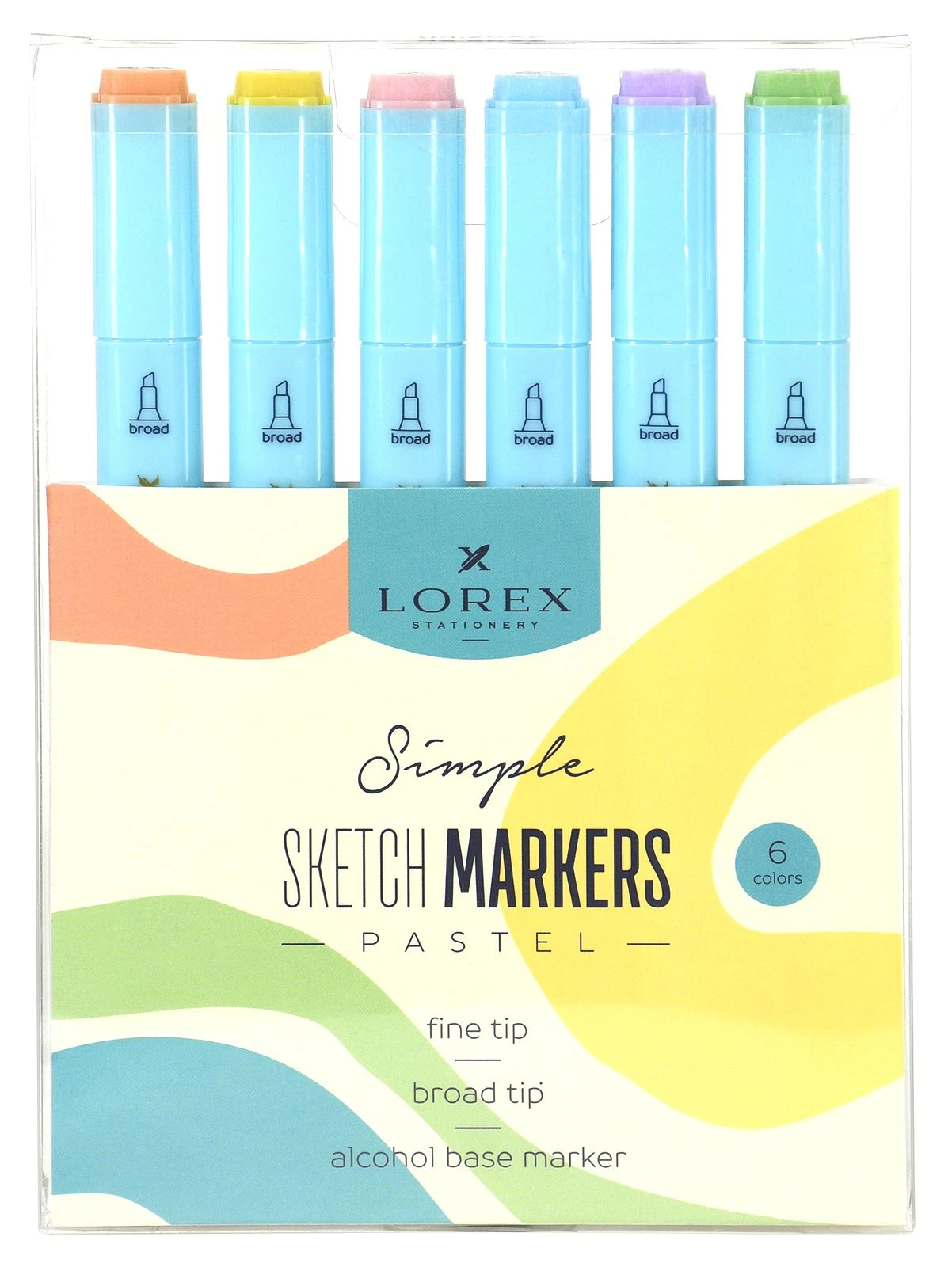 Набор маркеров для скетчинга LOREX PASTEL SIMPLE скошенный/пулевидный 6 штук Набор маркеров для скетчинга LOREX PASTEL SIMPLE скошенный/пулевидный 6 штук