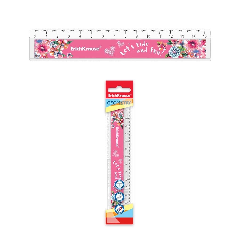 Линейка с выемкой пластиковая ErichKrause® Flower Scooter, 15см, во флоупаке