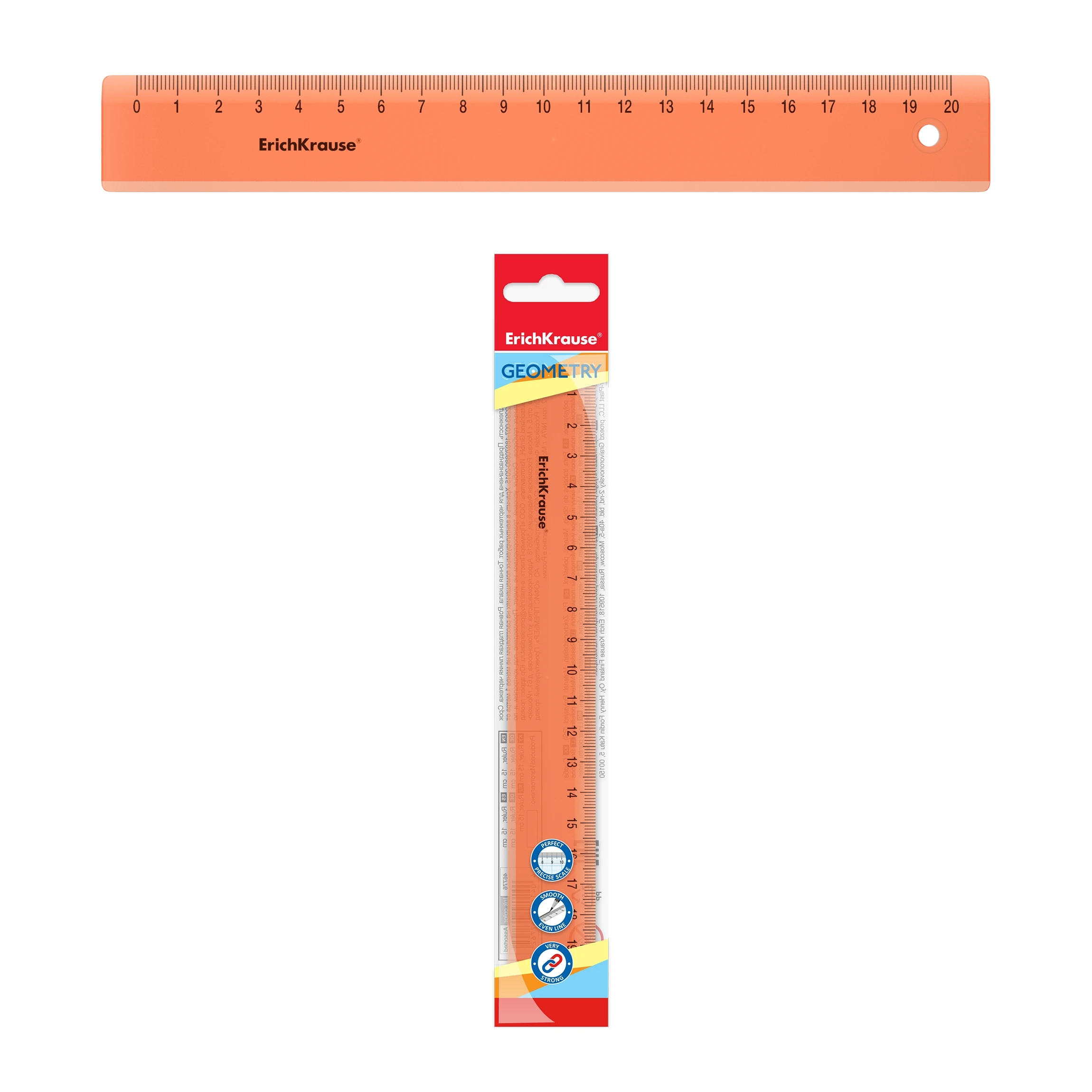 Линейка пластиковая Erich Krause Neon, 20см, оранжевый, в флоупаке Линейка пластиковая Erich Krause Neon, 20см, оранжевый, в флоупаке